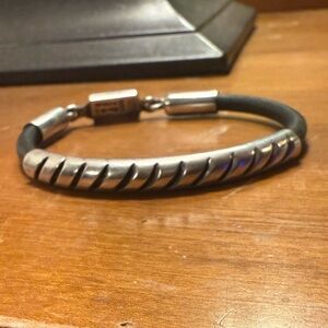 Vintage Taxco Mexico TH-40 Sterling Silver 925 & Black Leather Bracelet